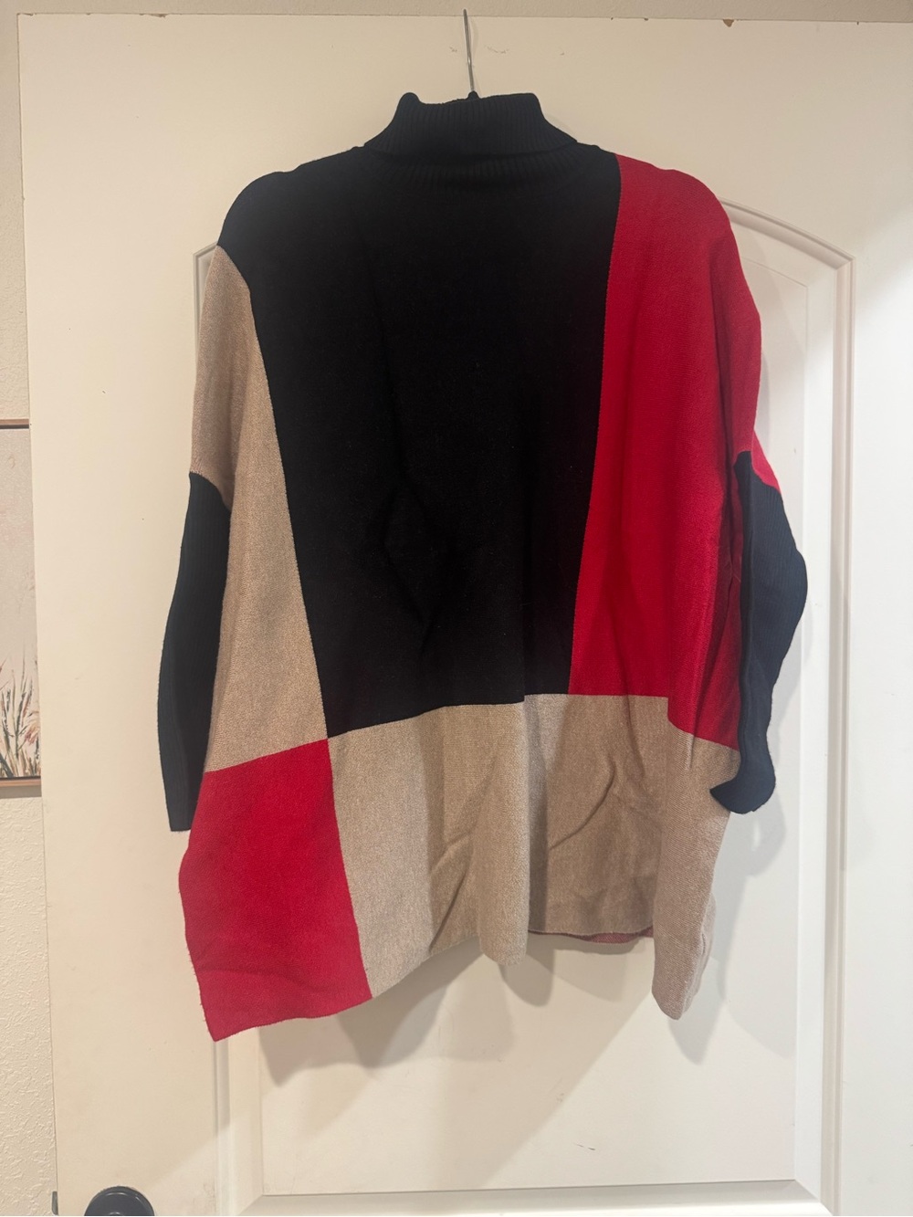 Chico's Colorblock Cowl Neck Sweater - Black, Red & Beige